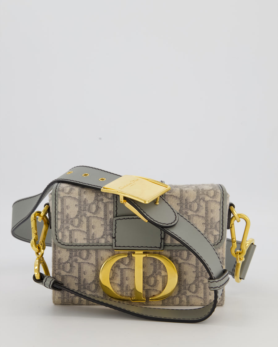 Christian Dior Light Grey Mini 30 Montaigne Bag in Dior Oblique Jacquard with Gold Hardware