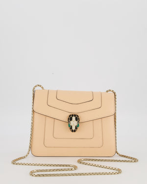 Bvlgari Light Peach Small Serpenti Forever Square Shoulder Bag In Calfskin Leather with Champagne Gold Hardware