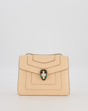Bvlgari Light Peach Small Serpenti Forever Square Shoulder Bag In Calfskin Leather with Champagne Gold Hardware