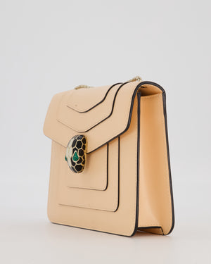 Bvlgari Light Peach Small Serpenti Forever Square Shoulder Bag In Calfskin Leather with Champagne Gold Hardware