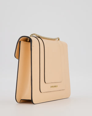 Bvlgari Light Peach Small Serpenti Forever Square Shoulder Bag In Calfskin Leather with Champagne Gold Hardware