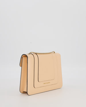 Bvlgari Light Peach Small Serpenti Forever Square Shoulder Bag In Calfskin Leather with Champagne Gold Hardware