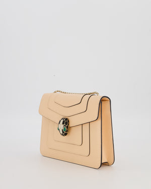 Bvlgari Light Peach Small Serpenti Forever Square Shoulder Bag In Calfskin Leather with Champagne Gold Hardware