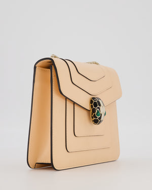 Bvlgari Light Peach Small Serpenti Forever Square Shoulder Bag In Calfskin Leather with Champagne Gold Hardware