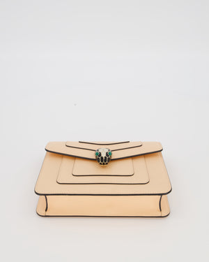 Bvlgari Light Peach Small Serpenti Forever Square Shoulder Bag In Calfskin Leather with Champagne Gold Hardware