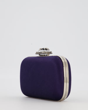 Alexander McQueen Navy Satin Clutch Bag with Silver Hardware