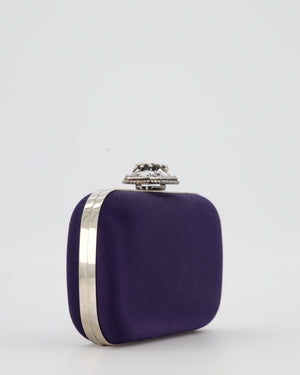 Alexander McQueen Navy Satin Clutch Bag with Silver Hardware