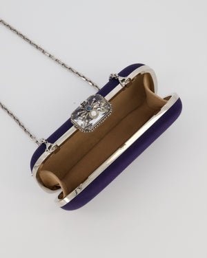 Alexander McQueen Navy Satin Clutch Bag with Silver Hardware