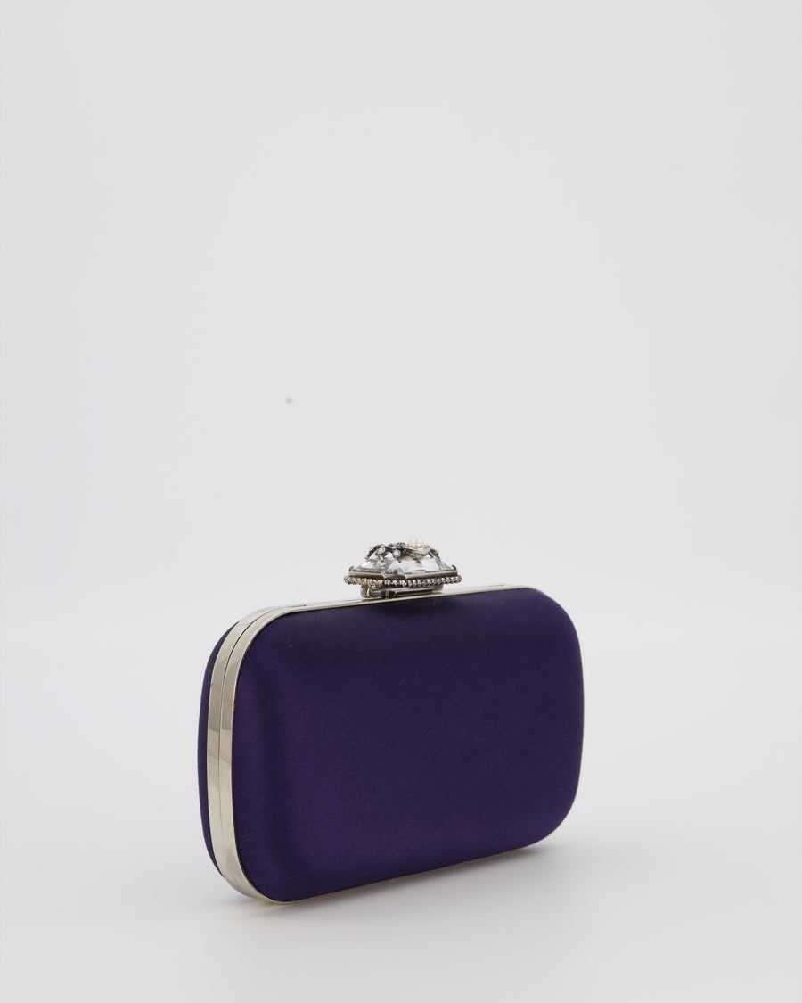 Alexander McQueen Navy Satin Clutch Bag with Silver Hardware
