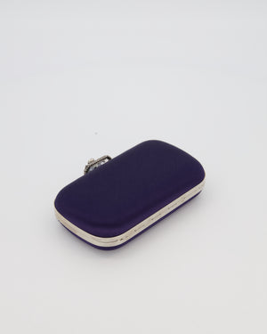 Alexander McQueen Navy Satin Clutch Bag with Silver Hardware