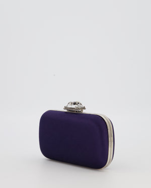 Alexander McQueen Navy Satin Clutch Bag with Silver Hardware