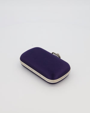 Alexander McQueen Navy Satin Clutch Bag with Silver Hardware
