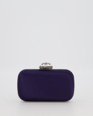 Alexander McQueen Navy Satin Clutch Bag with Silver Hardware