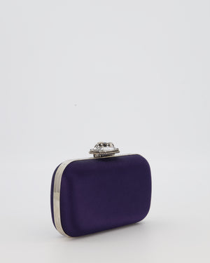 Alexander McQueen Navy Satin Clutch Bag with Silver Hardware