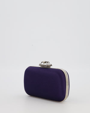 Alexander McQueen Navy Satin Clutch Bag with Silver Hardware