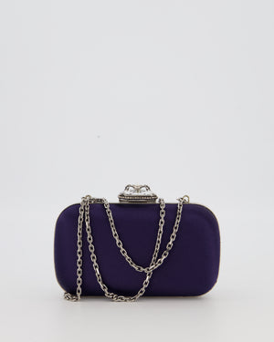 Alexander McQueen Navy Satin Clutch Bag with Silver Hardware