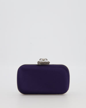 Alexander McQueen Navy Satin Clutch Bag with Silver Hardware