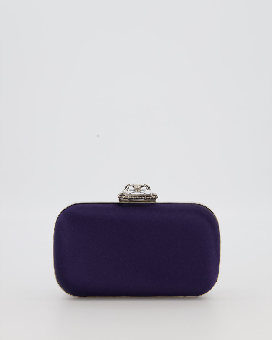 Alexander McQueen Navy Satin Clutch Bag with Silver Hardware