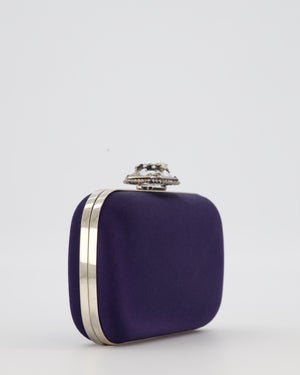 Alexander McQueen Navy Satin Clutch Bag with Silver Hardware