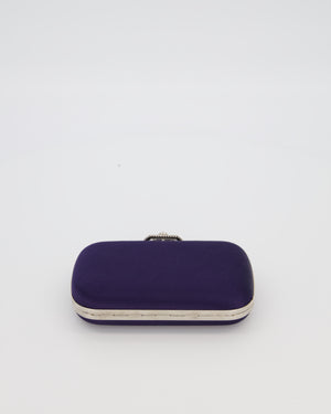 Alexander McQueen Navy Satin Clutch Bag with Silver Hardware