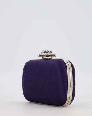 Alexander McQueen Navy Satin Clutch Bag with Silver Hardware