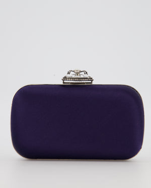 Alexander McQueen Navy Satin Clutch Bag with Silver Hardware