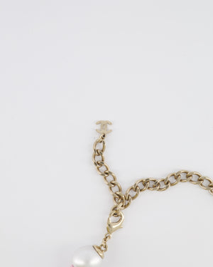 Chanel 25A Pearl Choker with Pink Ribbon Detail and Pink Enamel CC Logo and Champagne Gold Hardware