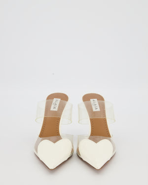 Alaia LeCoeur Heeled Mules in Clear PVC with White Patent Leather Heart Pointed Toecap Size EU 37