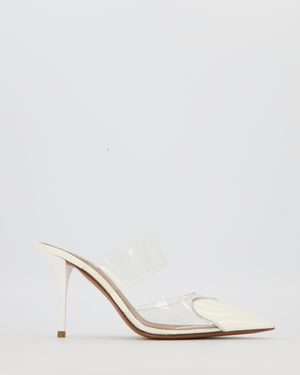 Alaia LeCoeur Heeled Mules in Clear PVC with White Patent Leather Heart Pointed Toecap Size EU 37
