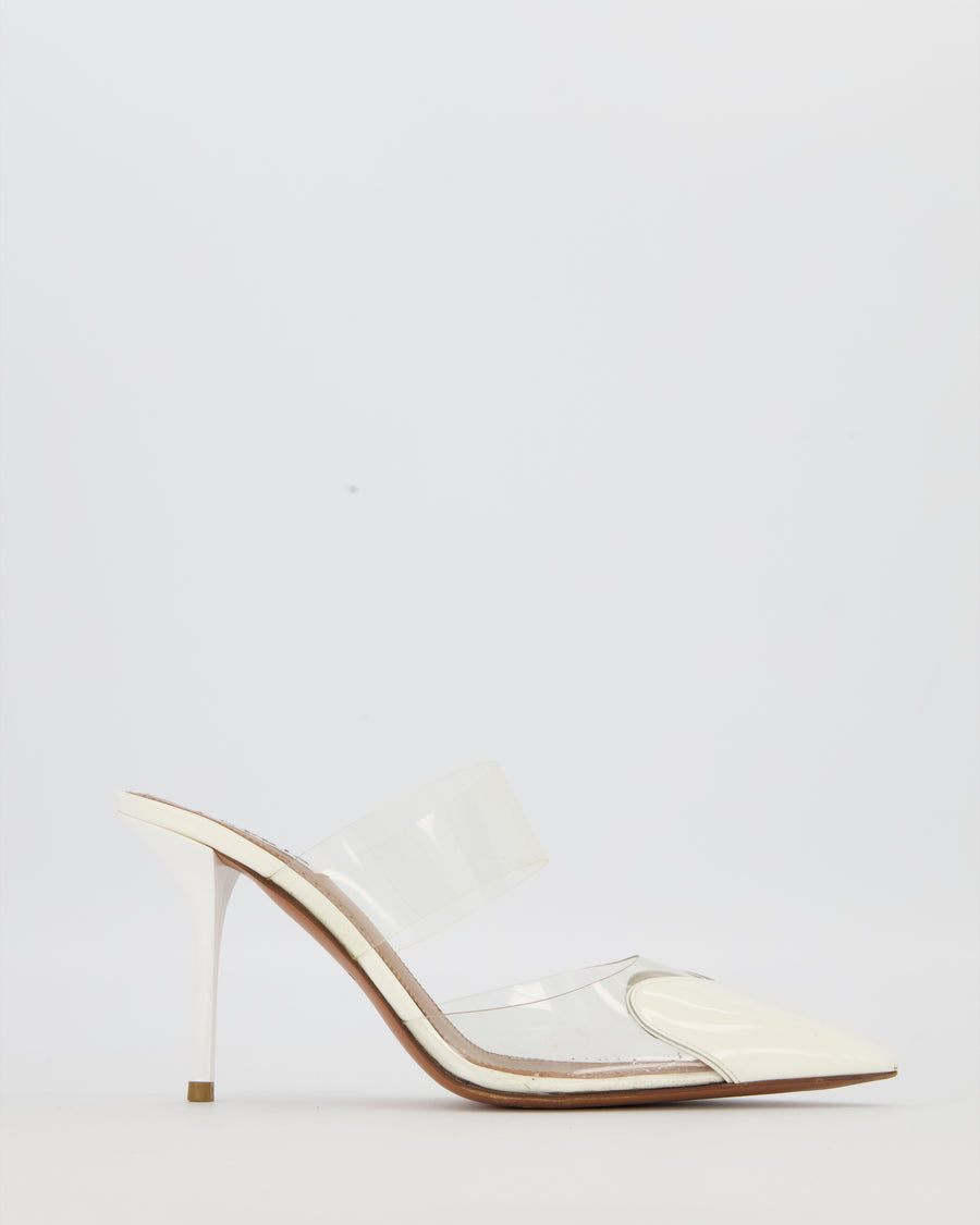 Alaia LeCoeur Heeled Mules in Clear PVC with White Patent Leather Heart Pointed Toecap Size EU 37