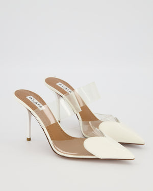 Alaia LeCoeur Heeled Mules in Clear PVC with White Patent Leather Heart Pointed Toecap Size EU 37