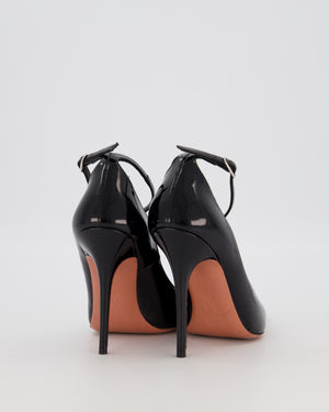 Amina Muaddi Black Patent Leather Pointed Toe Heels with Crystal Strap Detail Size EU 37