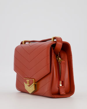 Chanel Red Chevron Small Medal Flap Bag in Calfskin Leather with Antique Gold Hardware