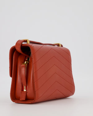 Chanel Red Chevron Small Medal Flap Bag in Calfskin Leather with Antique Gold Hardware