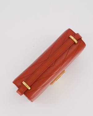 Chanel Red Chevron Small Medal Flap Bag in Calfskin Leather with Antique Gold Hardware