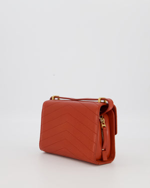 Chanel Red Chevron Small Medal Flap Bag in Calfskin Leather with Antique Gold Hardware