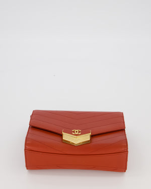 Chanel Red Chevron Small Medal Flap Bag in Calfskin Leather with Antique Gold Hardware