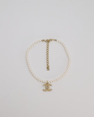 Chanel Pearl Choker with Beaded Gold CC Logo Detail