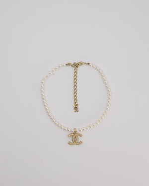 Chanel Pearl Choker with Beaded Gold CC Logo Detail