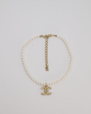 Chanel Pearl Choker with Beaded Gold CC Logo Detail