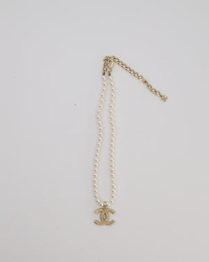 Chanel Pearl Choker with Beaded Gold CC Logo Detail