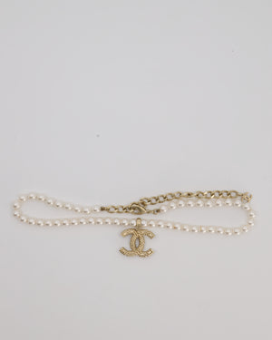 Chanel Pearl Choker with Beaded Gold CC Logo Detail