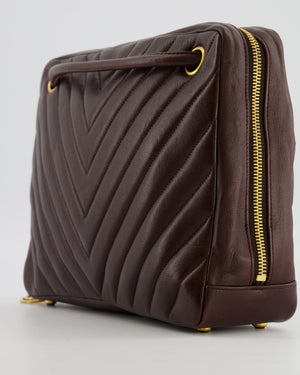 Chanel Vintage Brown Chevron Camera Bag in Calfskin Leather with Gold Hardware