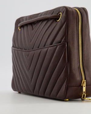 Chanel Vintage Brown Chevron Camera Bag in Calfskin Leather with Gold Hardware