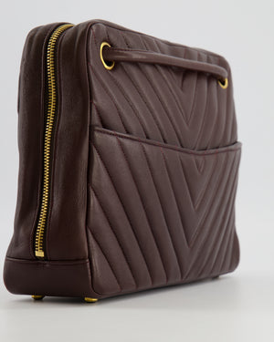Chanel Vintage Brown Chevron Camera Bag in Calfskin Leather with Gold Hardware