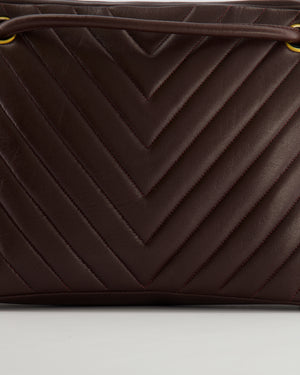 Chanel Vintage Brown Chevron Camera Bag in Calfskin Leather with Gold Hardware