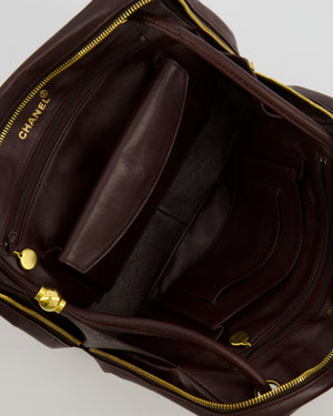 Chanel Vintage Brown Chevron Camera Bag in Calfskin Leather with Gold Hardware