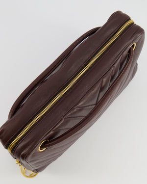 Chanel Vintage Brown Chevron Camera Bag in Calfskin Leather with Gold Hardware