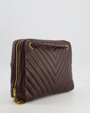 Chanel Vintage Brown Chevron Camera Bag in Calfskin Leather with Gold Hardware