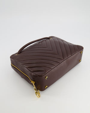 Chanel Vintage Brown Chevron Camera Bag in Calfskin Leather with Gold Hardware